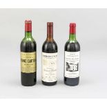 3 Flaschen Wein, 2 x Frankreich: 1 x Chateau Brane-Cantenac Margaux 1970, 1 x ChateauHaut-Rocher