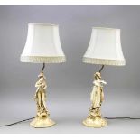 Paar figürliche Lampenfüße, w. Paris, 20. Jh., eleganter Kavalier mit Zweispitz undelegante Dame mit