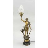 Tischlampe "La Gloire", um 1900., Metallguss, bronziert, und ebonisiertes Holz, elektr.,1-flg.,
