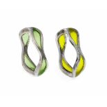 Fa. Quinn Glas-Emaille-Ringe Silber 925/000 mit gelbem und grünem Glasemaille, 2 x RG 57,7,2 gFa.