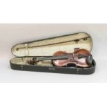 Geige von Ackermann & Lesser, Dresden 1910, in altem Geigenkoffer, schwarz lackiertesHolz, mit