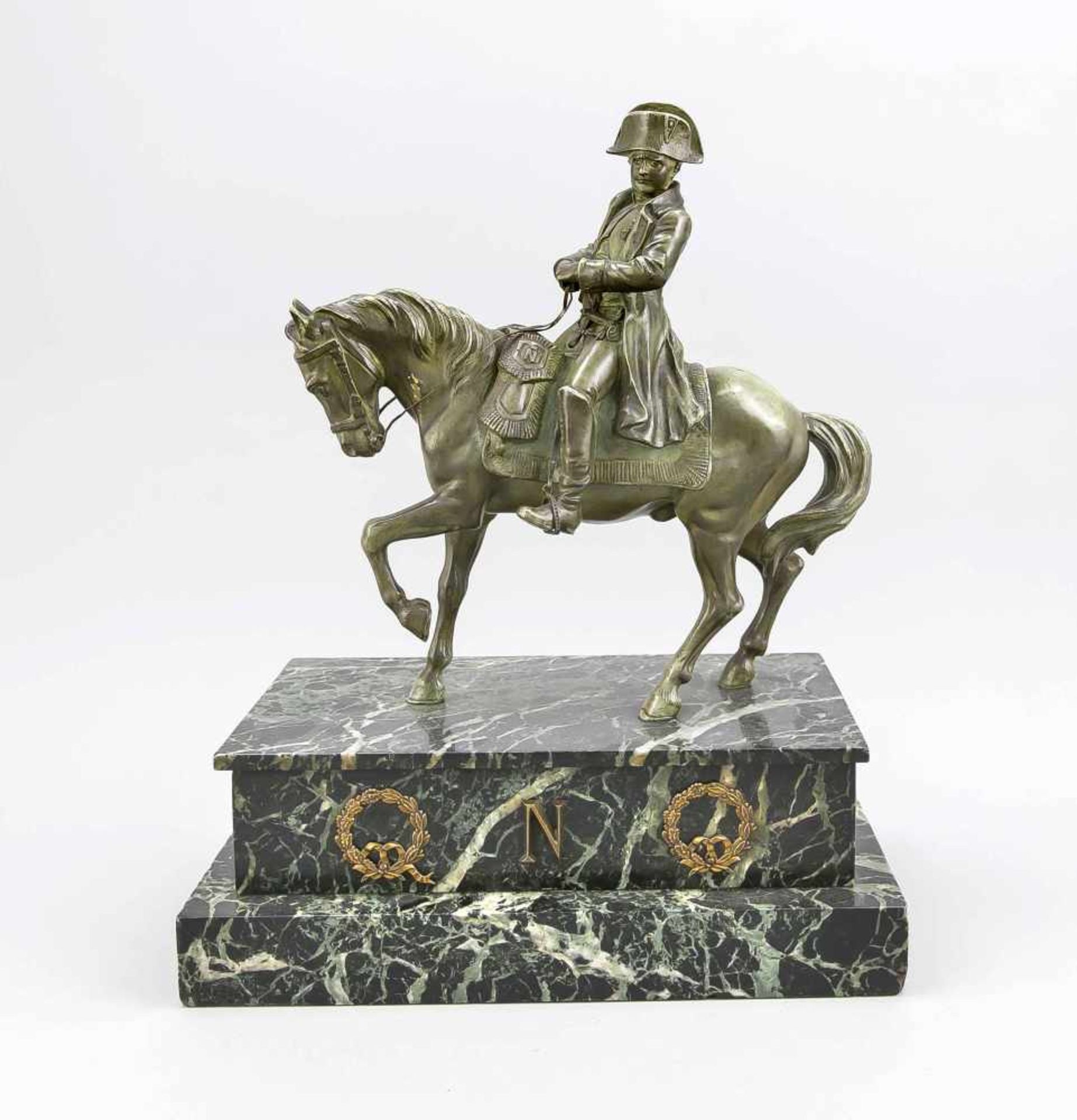 Louis Ernest Barrias (1841-1905), Reiterstandbild Napoleons, grün patinierte Bronze aufgrün