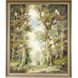 Münchner Maler 2. H. 20. Jh., zwei Parforcejäger im Wald, Öl auf Lwd., u. li. undeutlichsign. "
