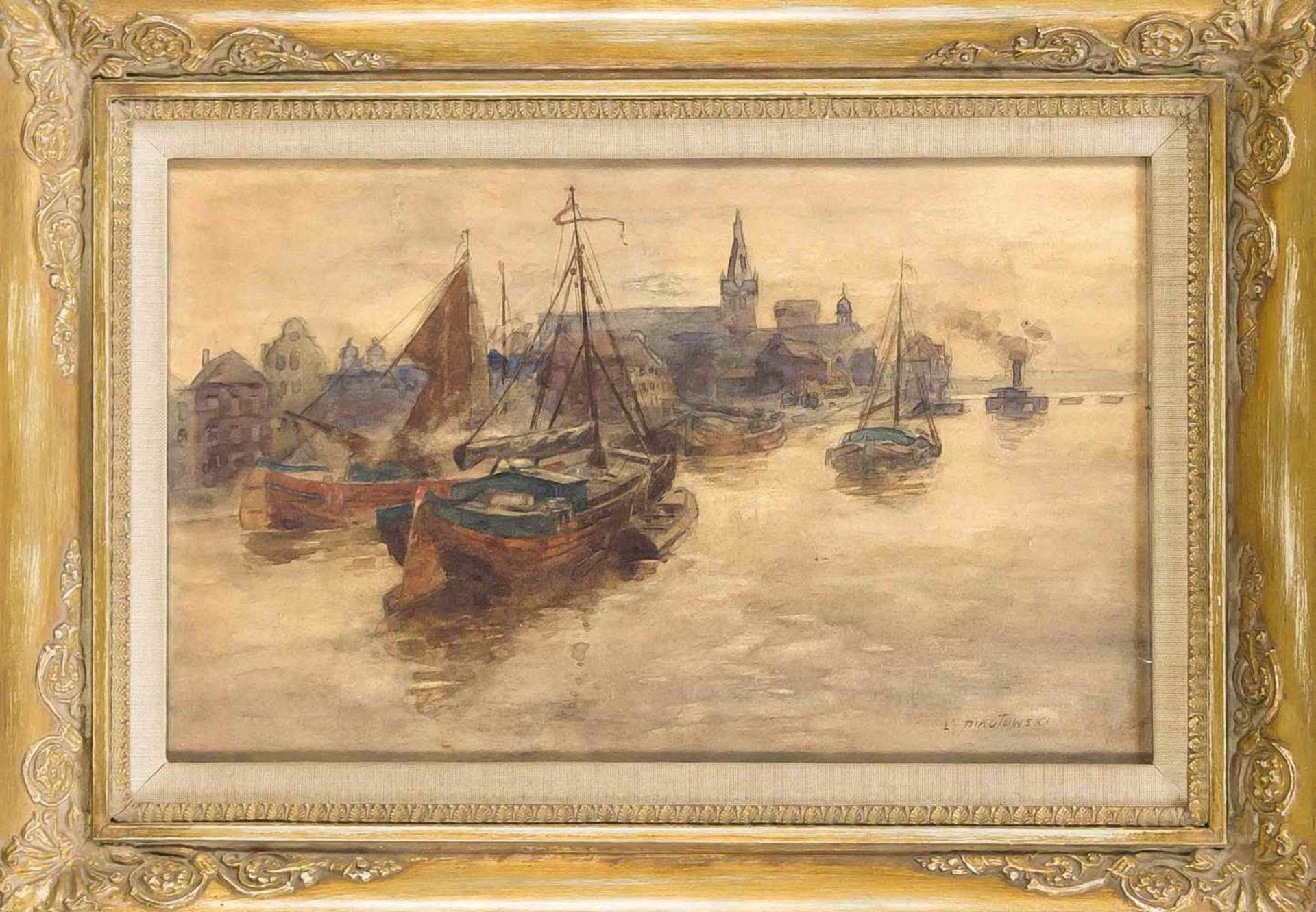 Erich Nikutowski (1872-1921), "Alt-Düsseldorf", Aquarell auf Papier, u. re. sign., 20 x 31cm, hinter