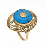 Türkis-Ring RG 585/000 mit einem runden Matrix-Türkis-Cabochon 19,5 mm, RG 70, 10,7 gTurquoise
