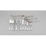 Restbesteck, Deutsch, 20. Jh., Silber 800/000, Modell Augsburger Faden, 7 gr. u. 6 kl.Messer, 6