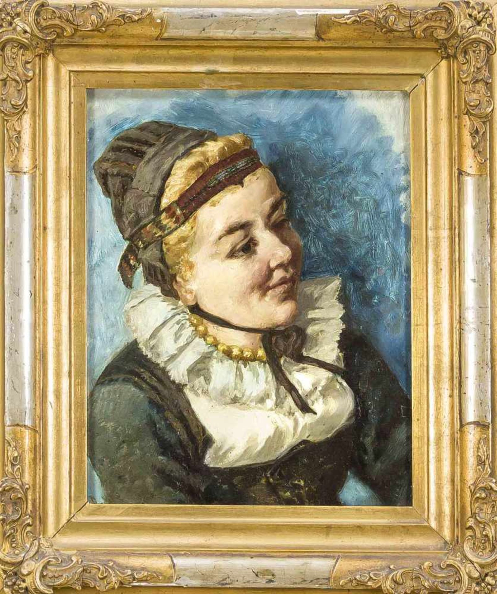 Friedrich Pondel (1830-?), süddt. Genremaler, Portrait einer jungen Frau in Tracht mitperlbesticktem