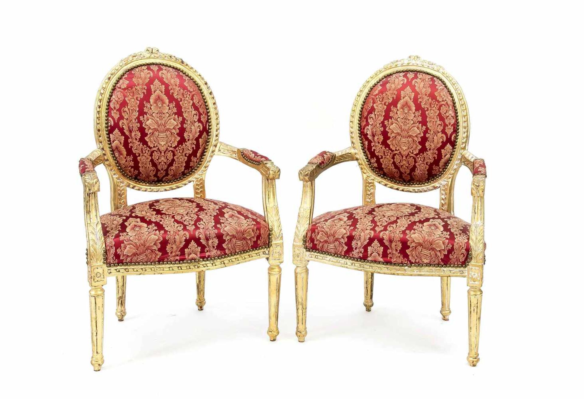 Paar dekorative Salonstühle im Louis XIV-Stil, Mitte 20. Jh., Holz geschnitzt undgoldbronziert,
