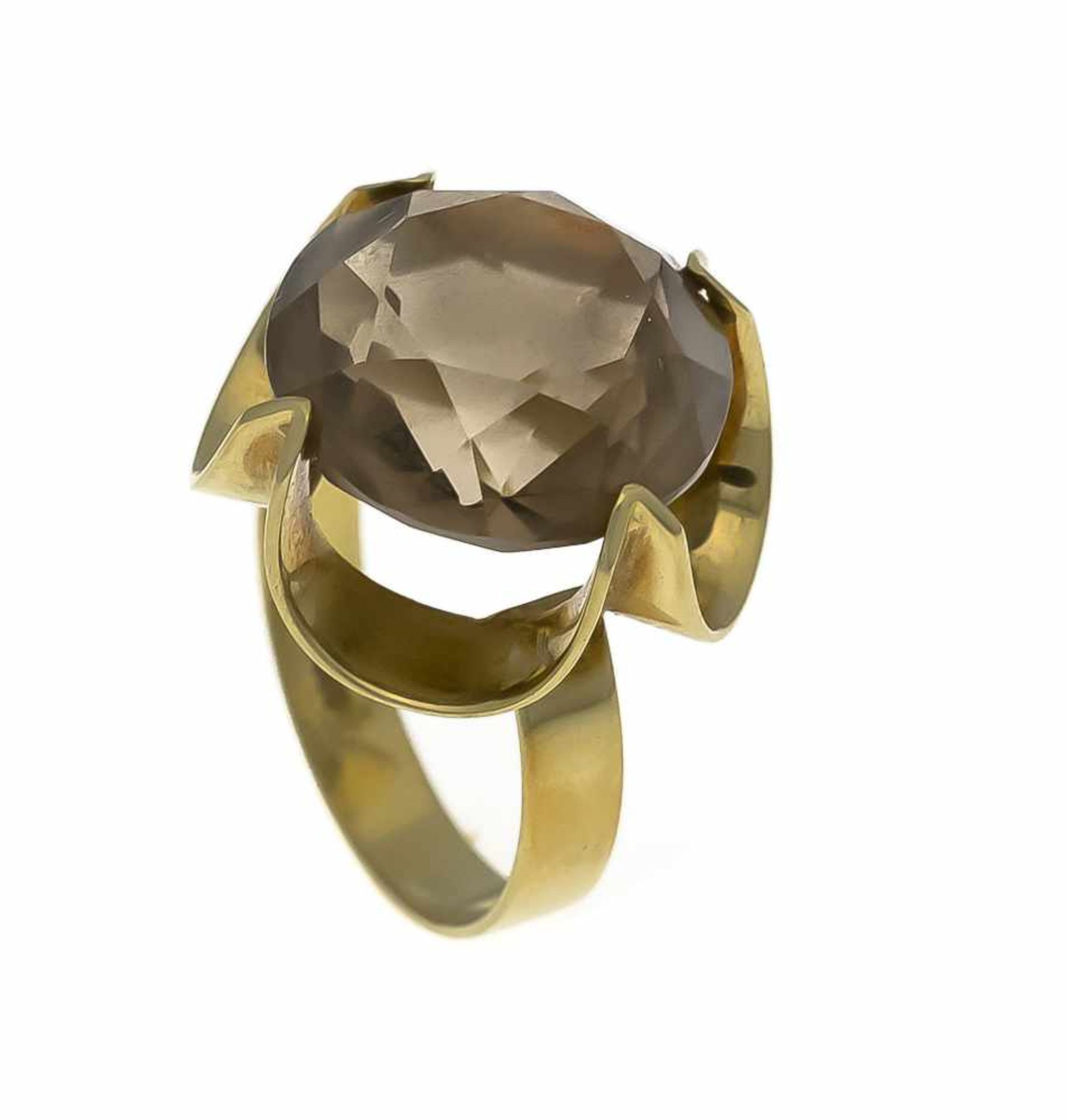 Rauchquarz-Ring GG 585/000 mit einem rund fac. Rauchquarz 16 mm, RG 58, 7,9 gSmoky quartz ring GG