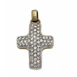 Brillant-Kreuz-Anhänger GG/WG 585/000 mit 55 Brillanten, zus. 2,0 ct l.get. W/VS-SI, L. 40mm, 11,1