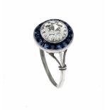 Altschliff-Diamant-Saphir-Ring Platin, mit einem Altschliff-Diamanten 1,25 ct l.get.Weiß -get.