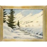 Carl Kessler (1876-1968), alpine Winterlandschaft mit Bachlauf, typische Landschaft desauf