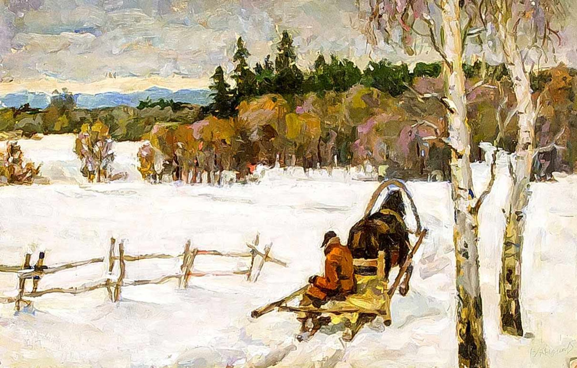 Zwei verschiedene russische Künstler 2. H. 20. Jh., "Landschaft mit Pferden" von P.Schatalov, - Bild 2 aus 2