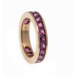 Rhodolith-Memory-Ring RG 750/000 mit 19 quadratisch fac. Rhodolithen, zus. 3,82 ct, inguter Farbe