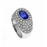 Saphir-Brillant-Ring WG 750/000 mit einem excellenten oval fac. Saphir 3,18 ct in