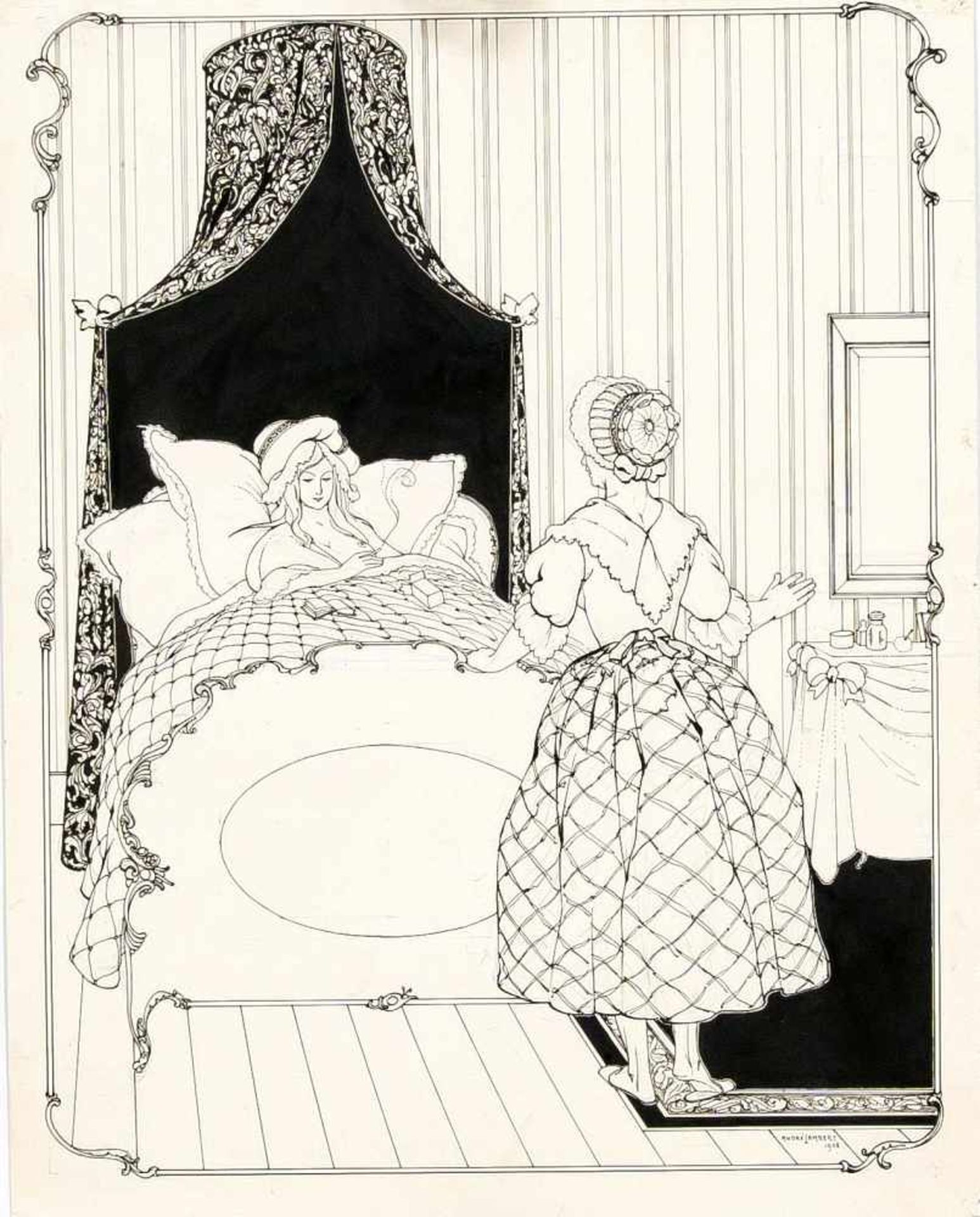 André Lambert (1884-1967), frz. Illustrator des Jugendstil, zwei erotischeHandzeichnungen, Feder auf