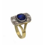 Saphir-Altschliff-Diamant-Ring GG/WG 750/000 mit einem rund fac. Saphir 1,55 ct in einemleuchtenden,