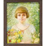 Gustav Macke (1875-?), Portrait eines Mädchens mit Blumenstrauß, Öl auf Lwd., o. li. sign.u. dat.