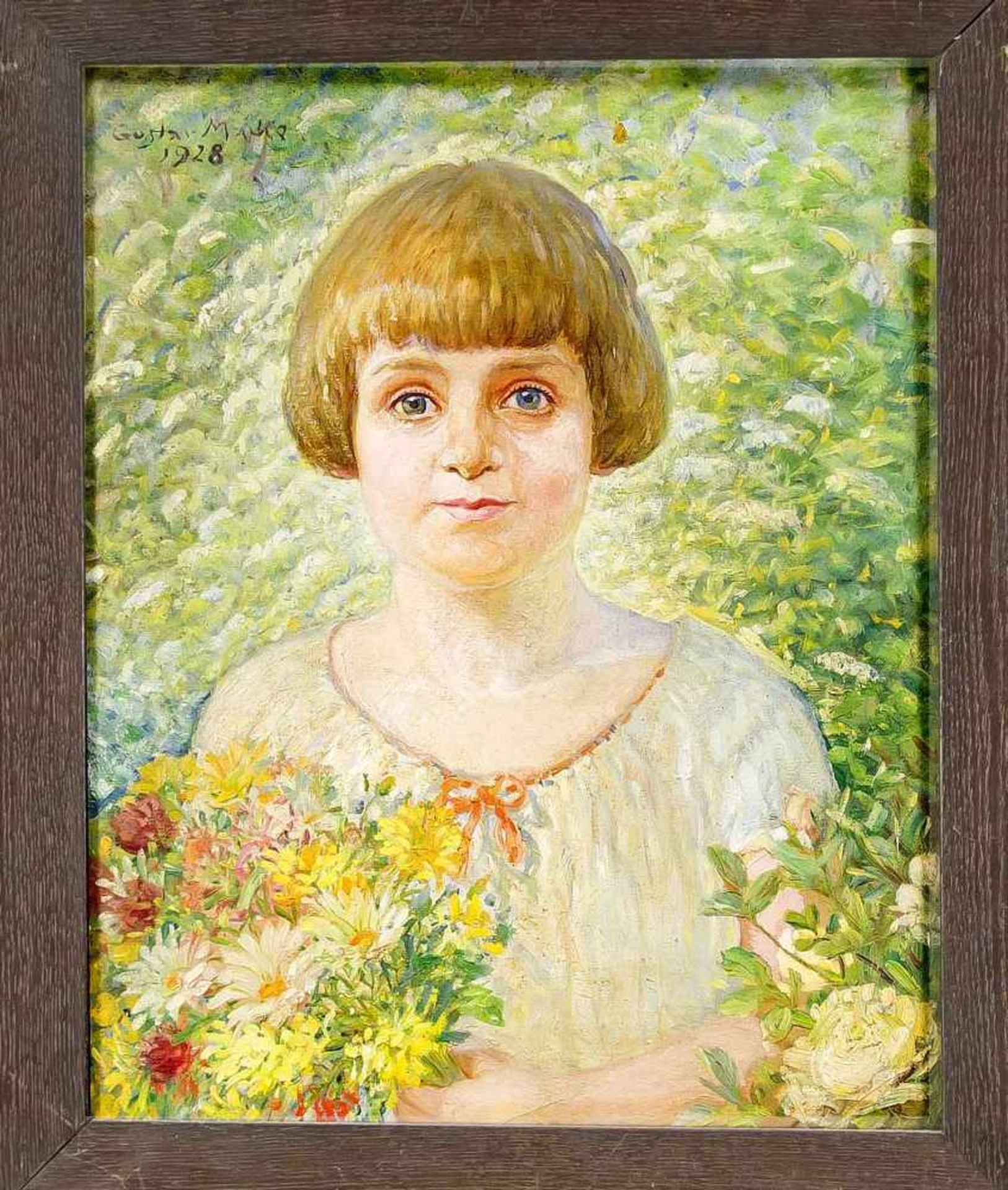 Gustav Macke (1875-?), Portrait eines Mädchens mit Blumenstrauß, Öl auf Lwd., o. li. sign.u. dat.