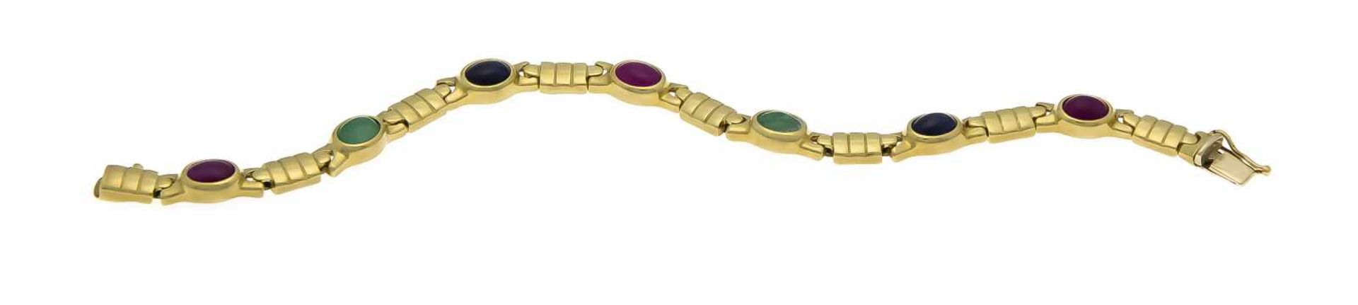 Saphir-Rubin-Smaragd-Armband GG 750/000 mit 3 ovalen Rubin- und je 2 ovalen Smaragd- undSaphir- - Bild 2 aus 2