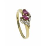 Rubin-Diamant-Ring GG/WG 333/000 mit 2 oval fac. Rubinen 5 x 3 mm und 4 Diamanten, zus.0,02 ct l.