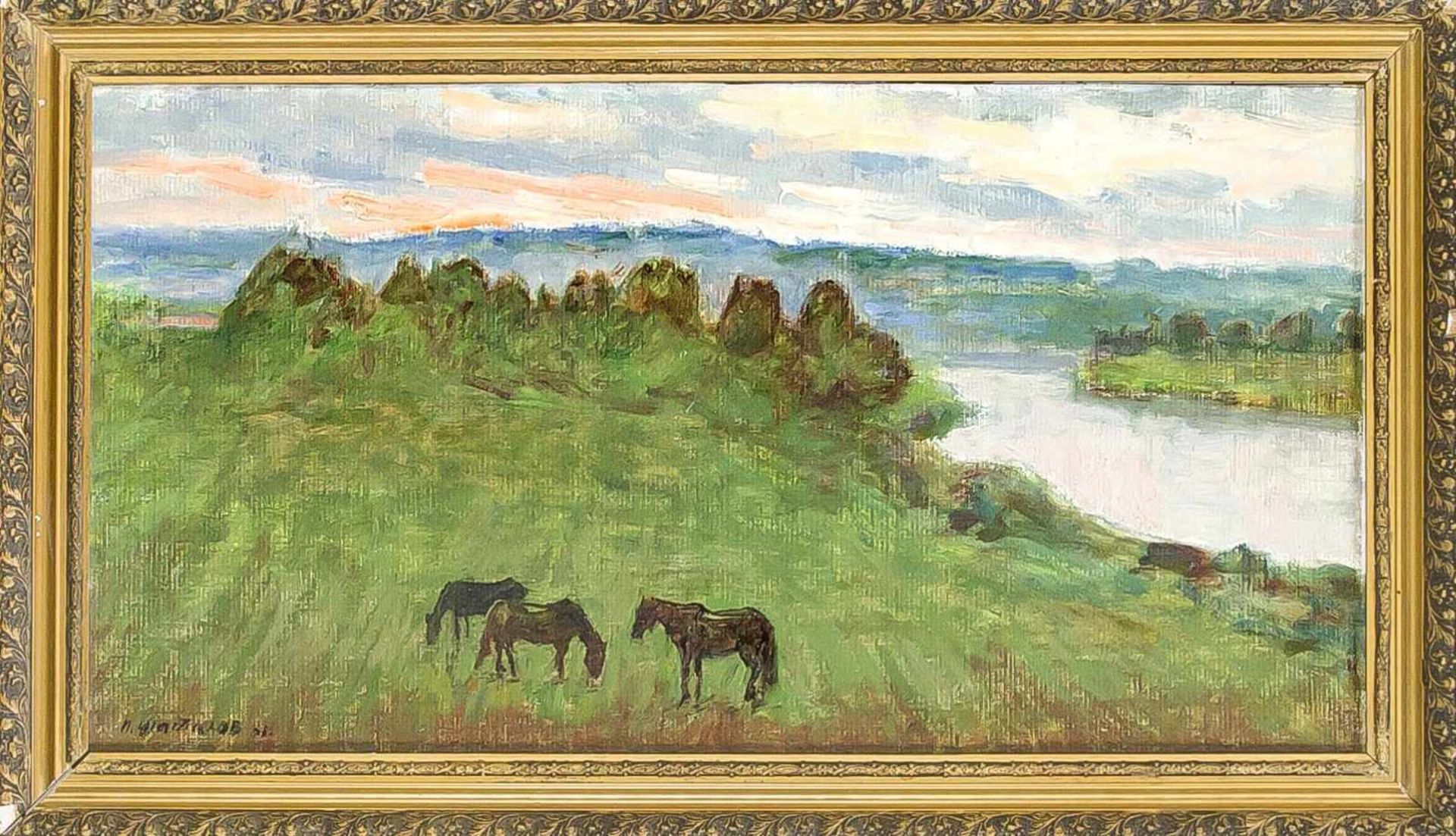 Zwei verschiedene russische Künstler 2. H. 20. Jh., "Landschaft mit Pferden" von P.Schatalov,