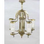 Große Jugendstil Deckenlampe, Anfang 20. Jh., Bronze, vergoldet (ber.). Hoher,durchbrochen