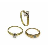 Brillant-Ringe GG/WG 585/000 mit Brillanten, zus. 0,34 ct W/SI, RG 57,54,50, 6,8 gBrillant rings