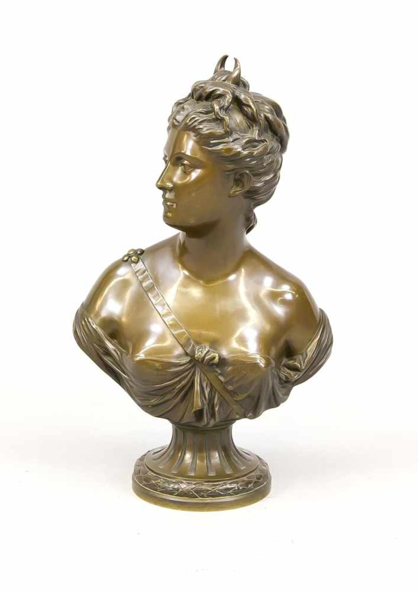 Jean-Antoine Houdon (1741-1828), nach, Büste der Diana, patinierte Bronze um 1900,rückseitig bez. "