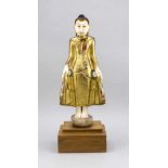 Buddha, wohl Myanmar, 19./20. Jh., marmorartiger Stein mit Goldlack. Auf ein schmalesLotos-Postament