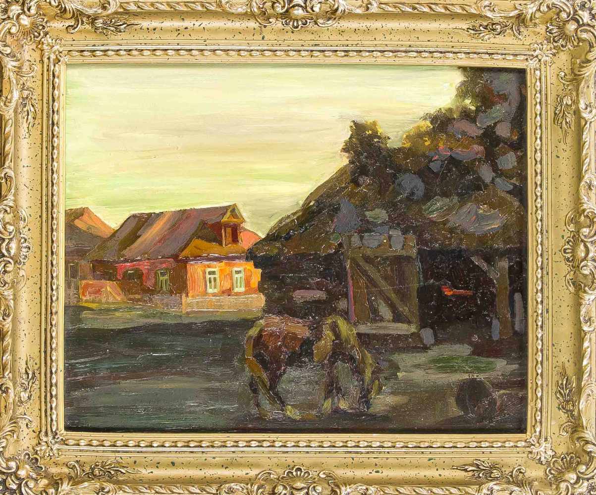 Zwei russische Maler 2. H. 20. Jh., sign. M. Kosarenko "Der alte Pferdestall", sowiePawlenko "Der
