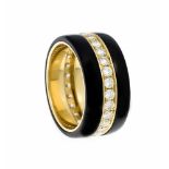 Onyx-Brillant-Ring GG 750/000 mit 2 Onyx-Ringen, zus. 6,84 ct und 28 Brillanten, zus. 1,22ct Weiß (