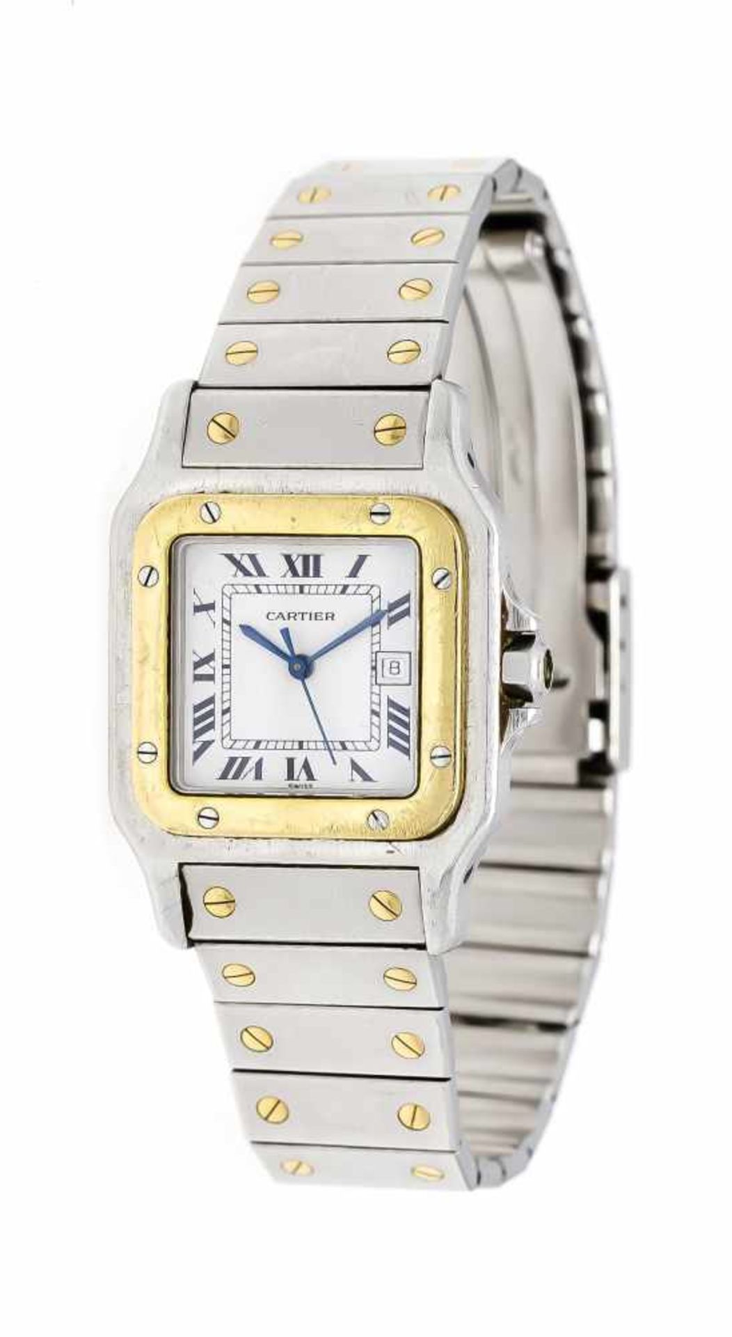 Cartier Herrenuhr Automatic, medium size, Santos, Stahl/ Gold Gehäuse und Band,Saphirglas, weißes