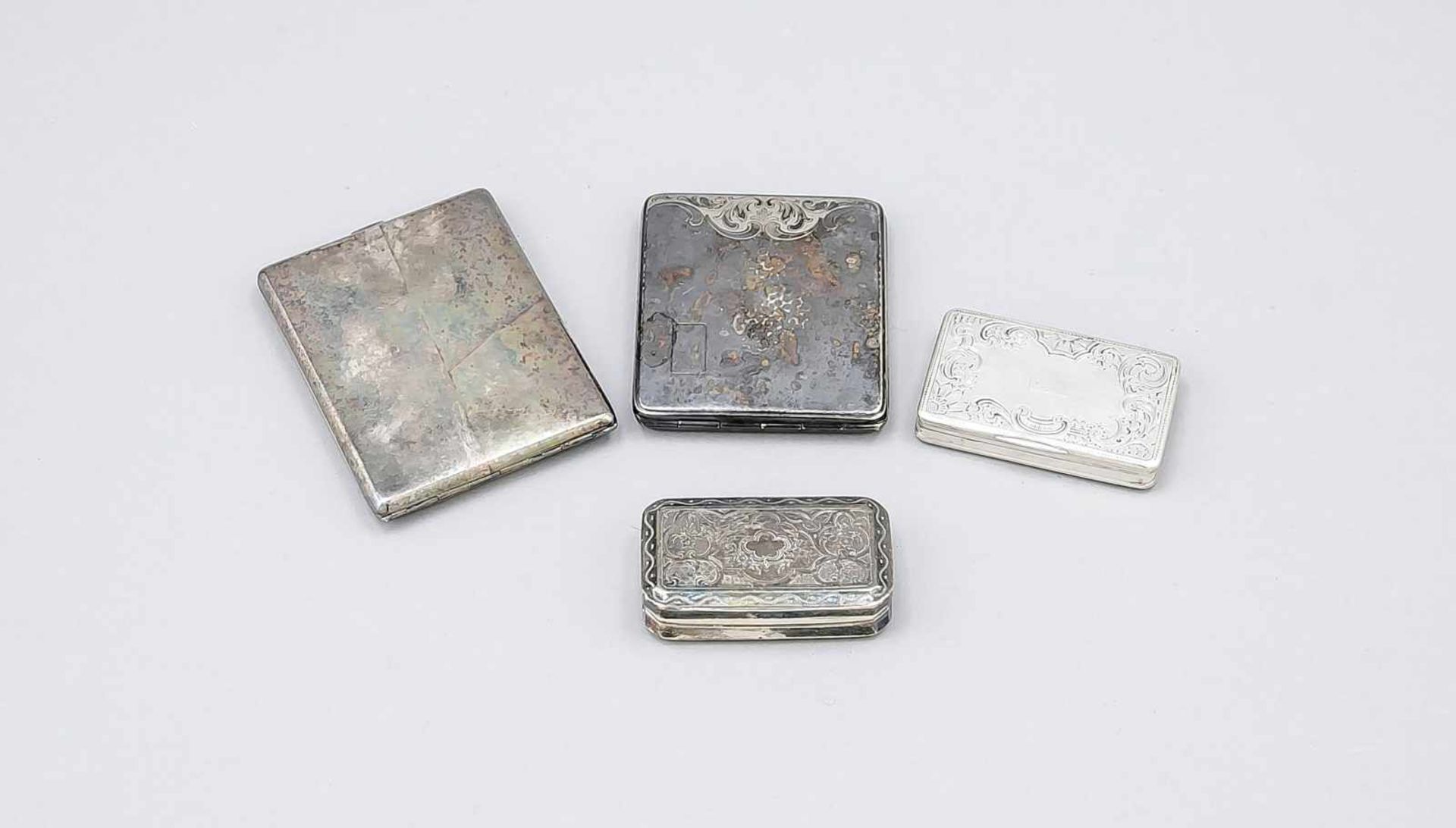 Drei Etuis, 20. Jh., unterschiedliche Hersteller, Silber verschiedene Feingehalte, 1x