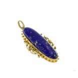 Lapislazuli-Anhänger GG 585/000 mit einem ovalen Lapislazulicabochon 36 x 10 mm, L. 46 mm,6,5 gLapis