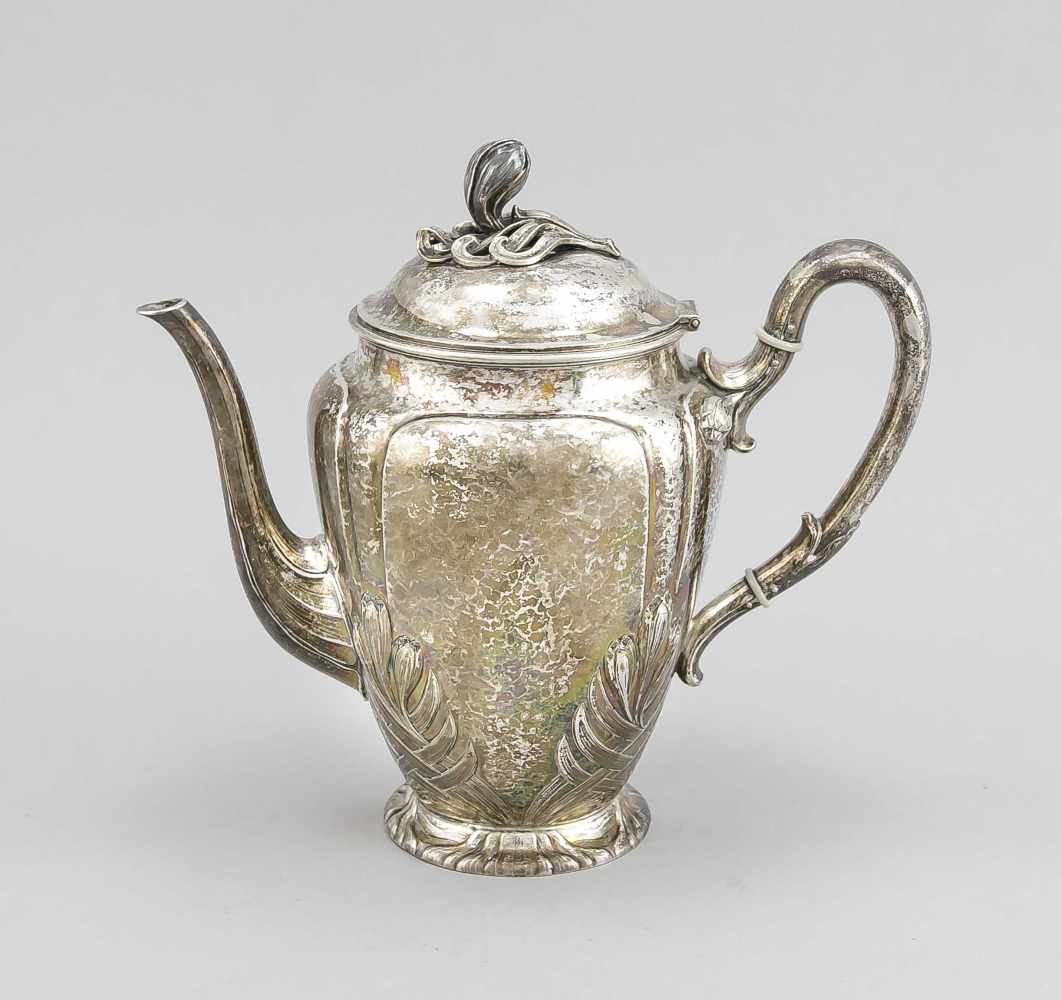 Jugendstil-Kaffeekanne, Deutsch, um 1900, MZ: M. H. Wilkens & Söhne, Bremen-Hemelingen,Silber 800/