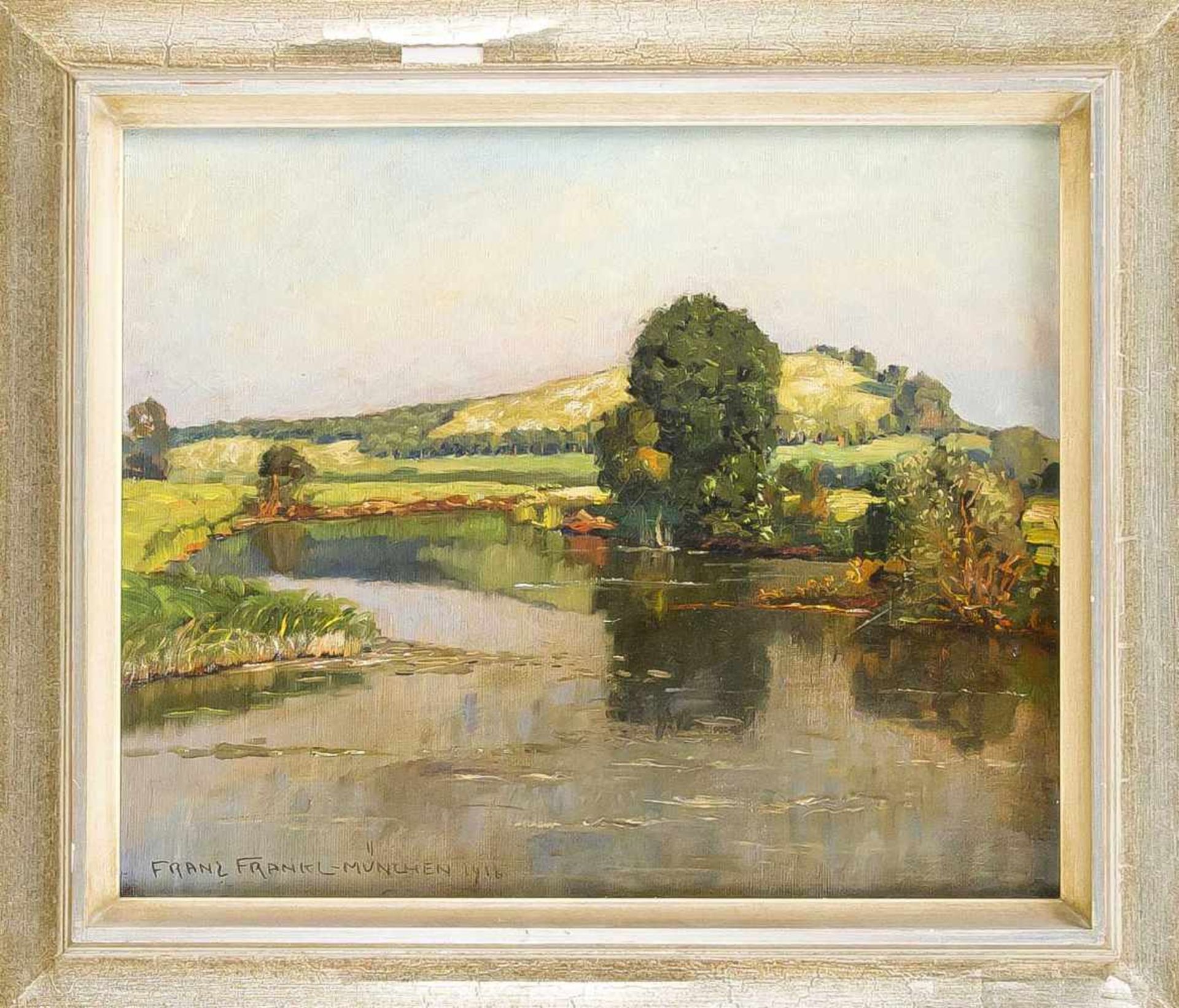 Franz Frankl (1881-1940), Münchener Landschaftsmaler, sommerliche Flußlandschaft, Öl aufLwd., u. li.