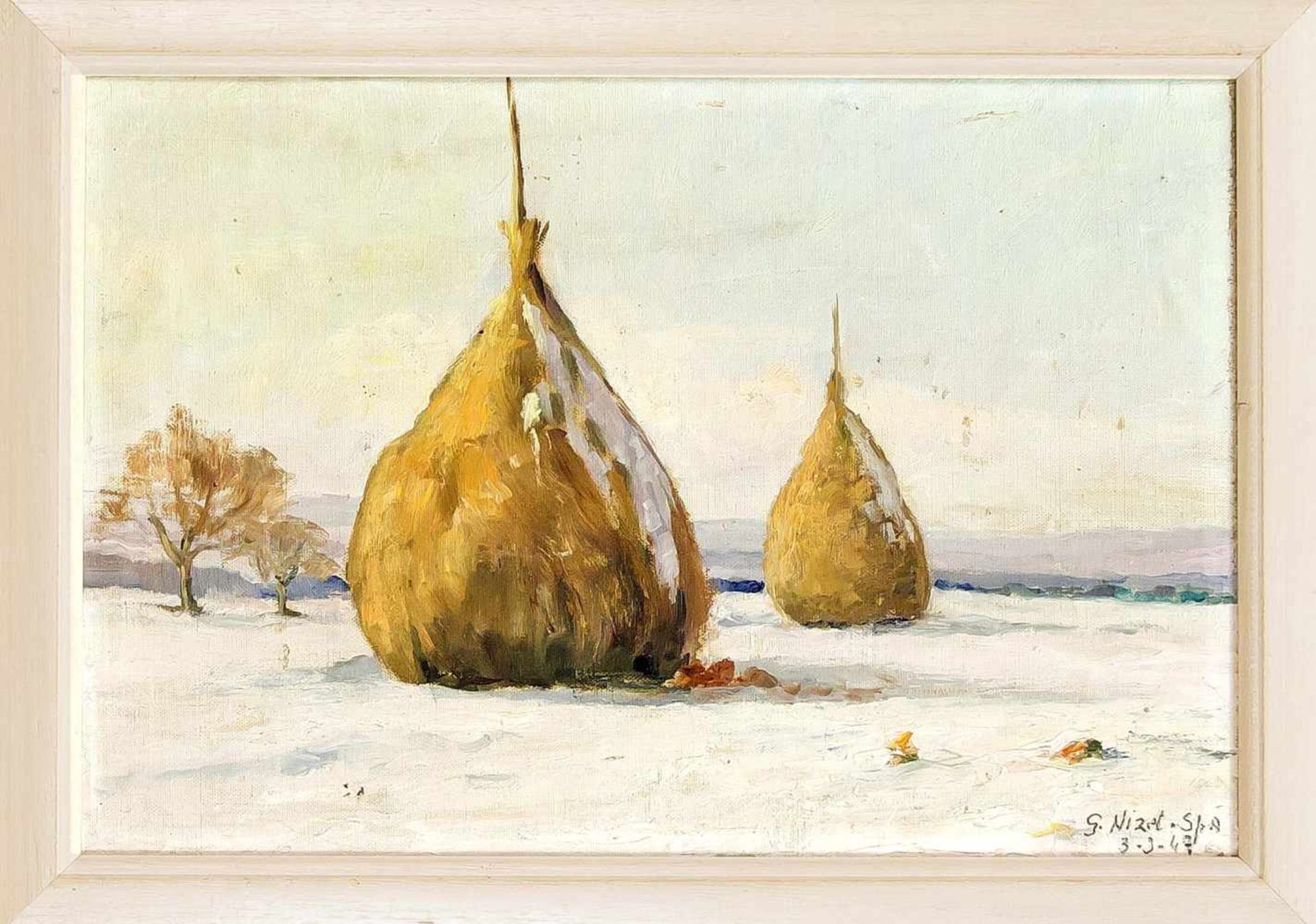 Georges Nizet (1897-1975), Winterlandschaft bei Spa, Öl auf Lwd. über Karton, u. re.sign., dat. 1947