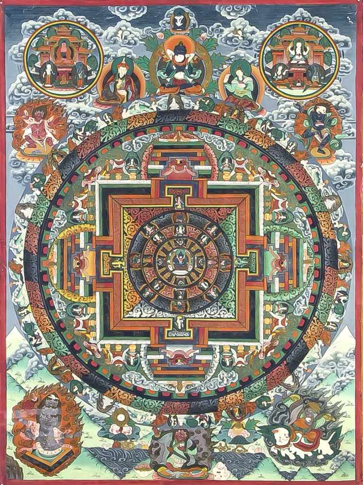 Thangka, Tibet, wohl Anfang 20. Jh., polychrome Tempera-Malerei auf dünner Leinwand,zentrales