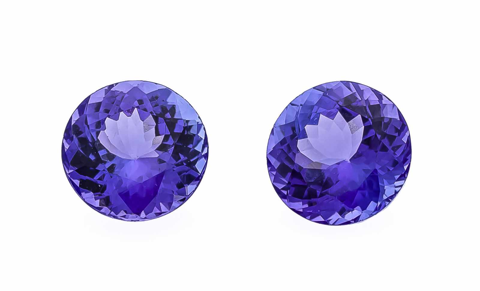 Tansanit Paar, zus. 6,94 ct, rund fac., violettstichiges Blau, exzellente Qualität, Farbe,Brillanz