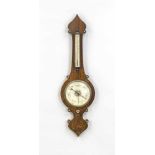 Barometer, England, um 1900, geschweifter Massivholzkorpus, englisch beschriftetesBarometer,