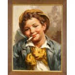 Antonio Vallone, ital. Genre- und Bildnismaler 1. H. 20. Jh., Junge mit Zigarette, Öl aufLwd., u.