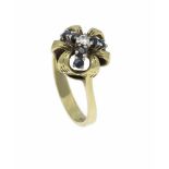 Saphir-Brillant-Ring GG/WG 585/000 mit 6 rund fac. Saphiren 2,2 mm und einem Brillanten0,05 ct W/SI,