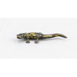 Wiener Bronze um 1900, polychrom bemalte Bronze, Feuersalamander, unterseitig bez."Austria", L. 9