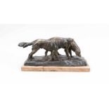 Pierre-Jules Mêne (1810-1879), frz. Tierbildhauer, zwei witternde Jagdhunde, braunpatinierte Bronze,