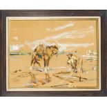 Julius Seyler (1873-1958), Münchner Impressionist, Krabbenfischer mit Pferd am Strand,Ölstudie auf