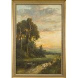 William Langley (tätig 1880-1920), englischer Landschaftsmaler, Schäfer in idyllischerLandschaft