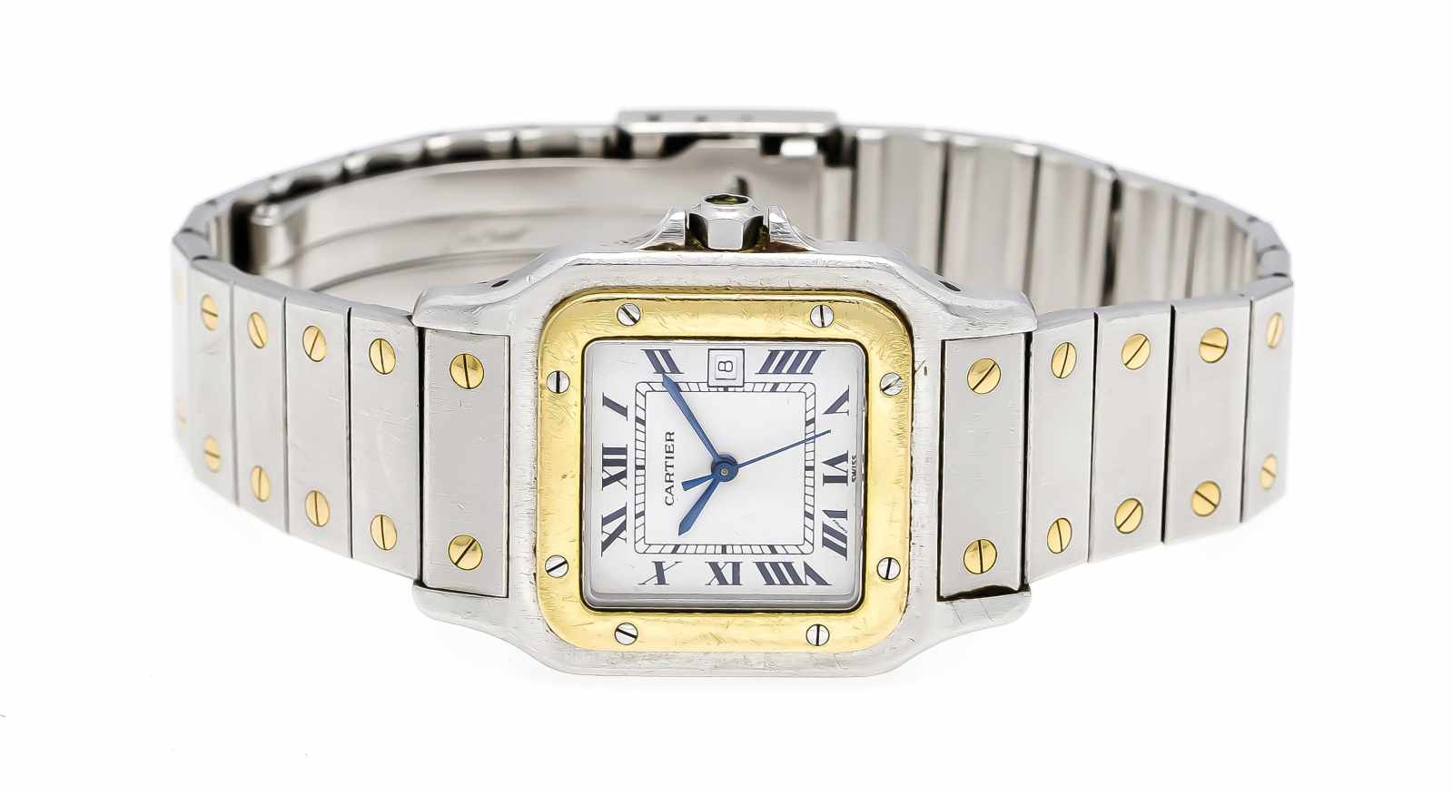 Cartier Herrenuhr Automatic, medium size, Santos, Stahl/ Gold Gehäuse und Band,Saphirglas, weißes - Image 2 of 3