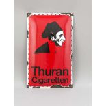 Seltenes Emailleschild um 1920, Thuran Cigaretten, Emaille auf konvex gewölbterEisenplatte, in der