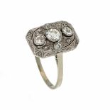 Art Déco Altschliff-Diamant-Ring WG 585/000 mit 5 Altschliff-Diamanten, zus. 1,01 ct Weiß- l.get.